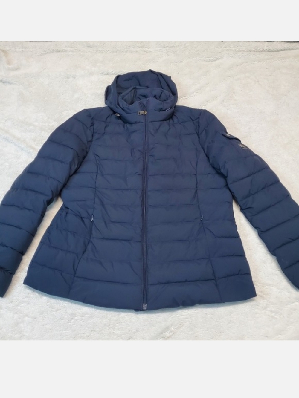 Lauren Ralph Lauren Navy Blue Puffer Hood Coat Large Classic Minimalist Casual